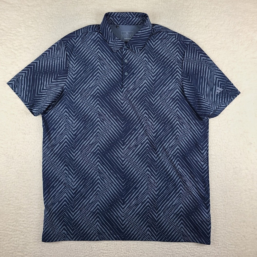Adidas Polo Shirt‎ Mens XL Blue Navy Geometric Performance Golf Short Sleeve